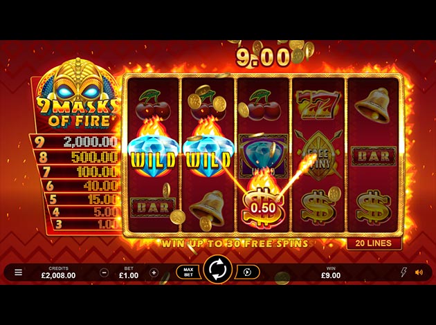 9 Mask of Fire mobile slot game screenshot image