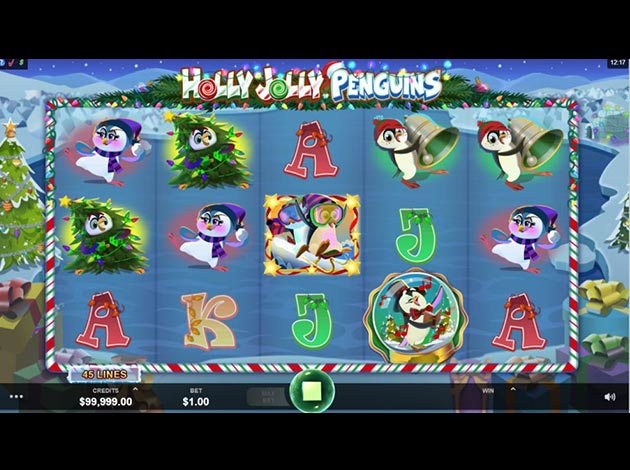 Holly Jolly Penguins mobile slot game screenshot image