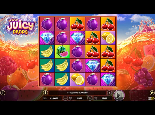 ตัวอย่างเกมสล็อต Triple Juicy Drops บนมือถือ