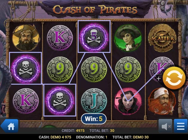 ตัวอย่างเกมสล็อต Clash of Pirates บนมือถือ		