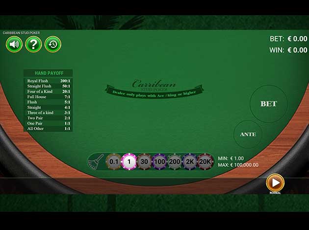 ตัวอย่างเกม Caribbean Stud Poker