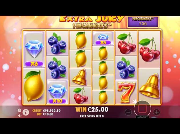 ตัวอย่างเกมสล็อต Extra Juicy MegaWays บนมือถือ