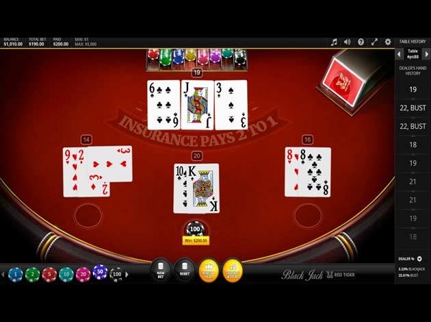 ตัวอย่างเกมคาสิโน Classic Blackjack